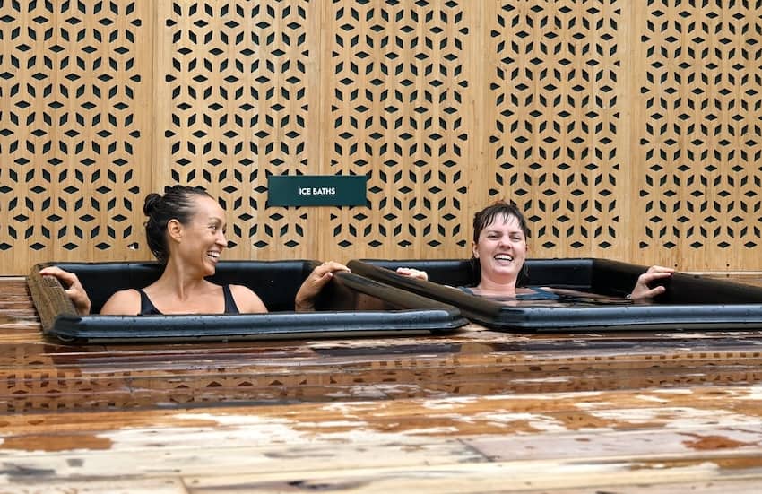 Two women in an ice bath